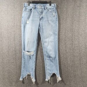 Women's We The Free Sz‎ 27 Jeans Straight Mid Rise Light Wash Distressed Raw Hem